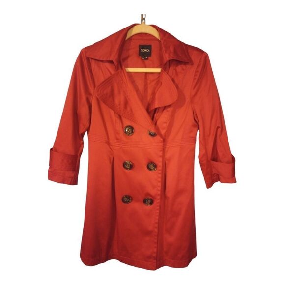 - XOXO hot pink double breasted pea coat three quarter sleeves and pocke… - Picture 1 of 11